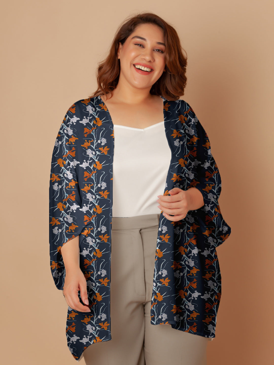 Navy Floral Print Peplum Shrug