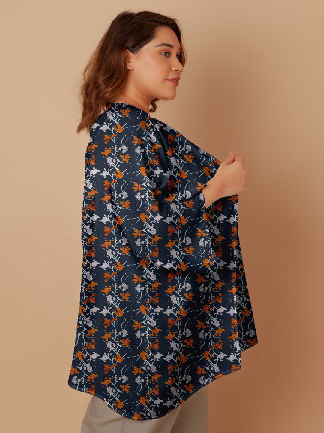 Navy Floral Print Peplum Shrug