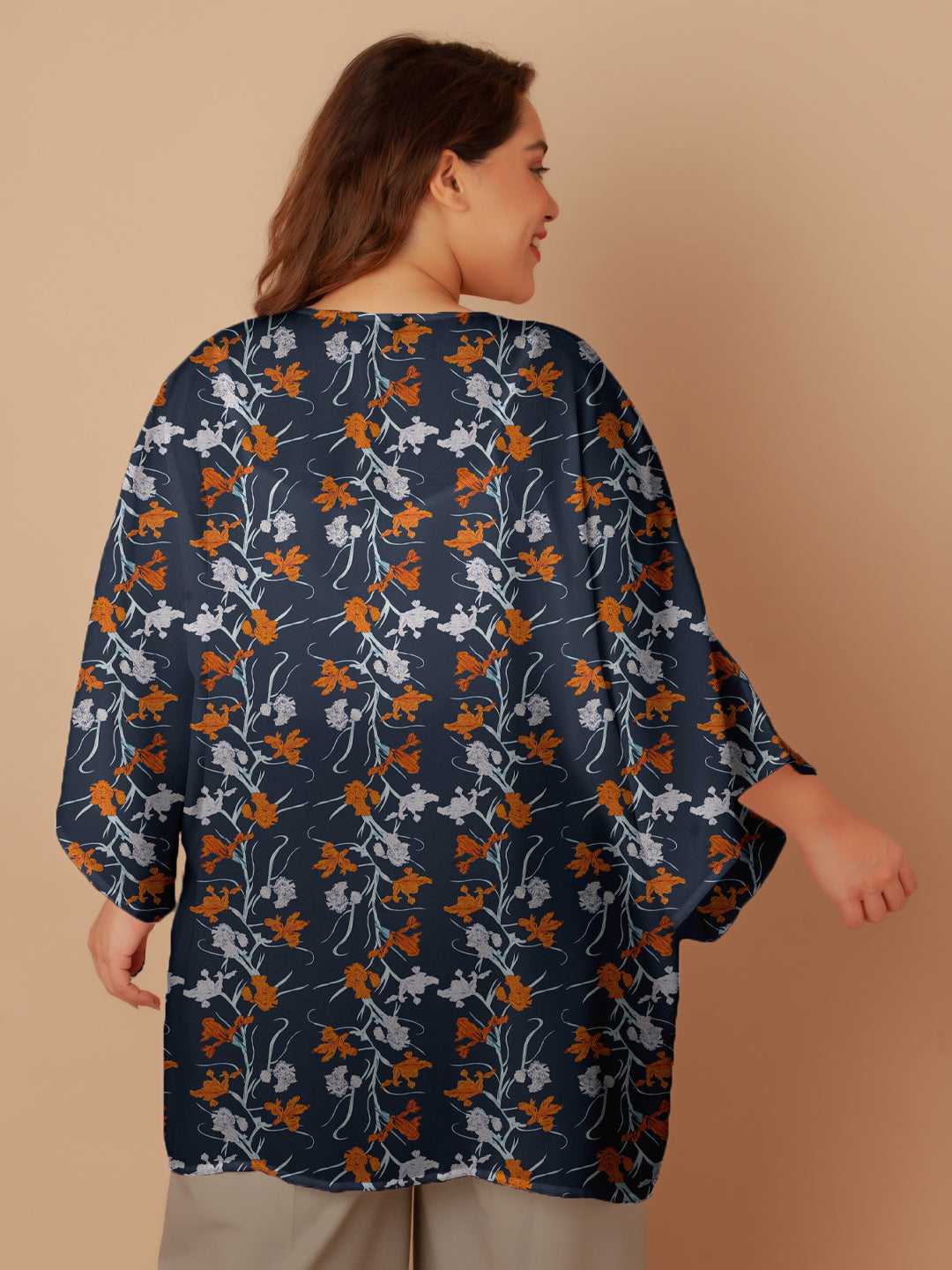 Navy Floral Print Peplum Shrug