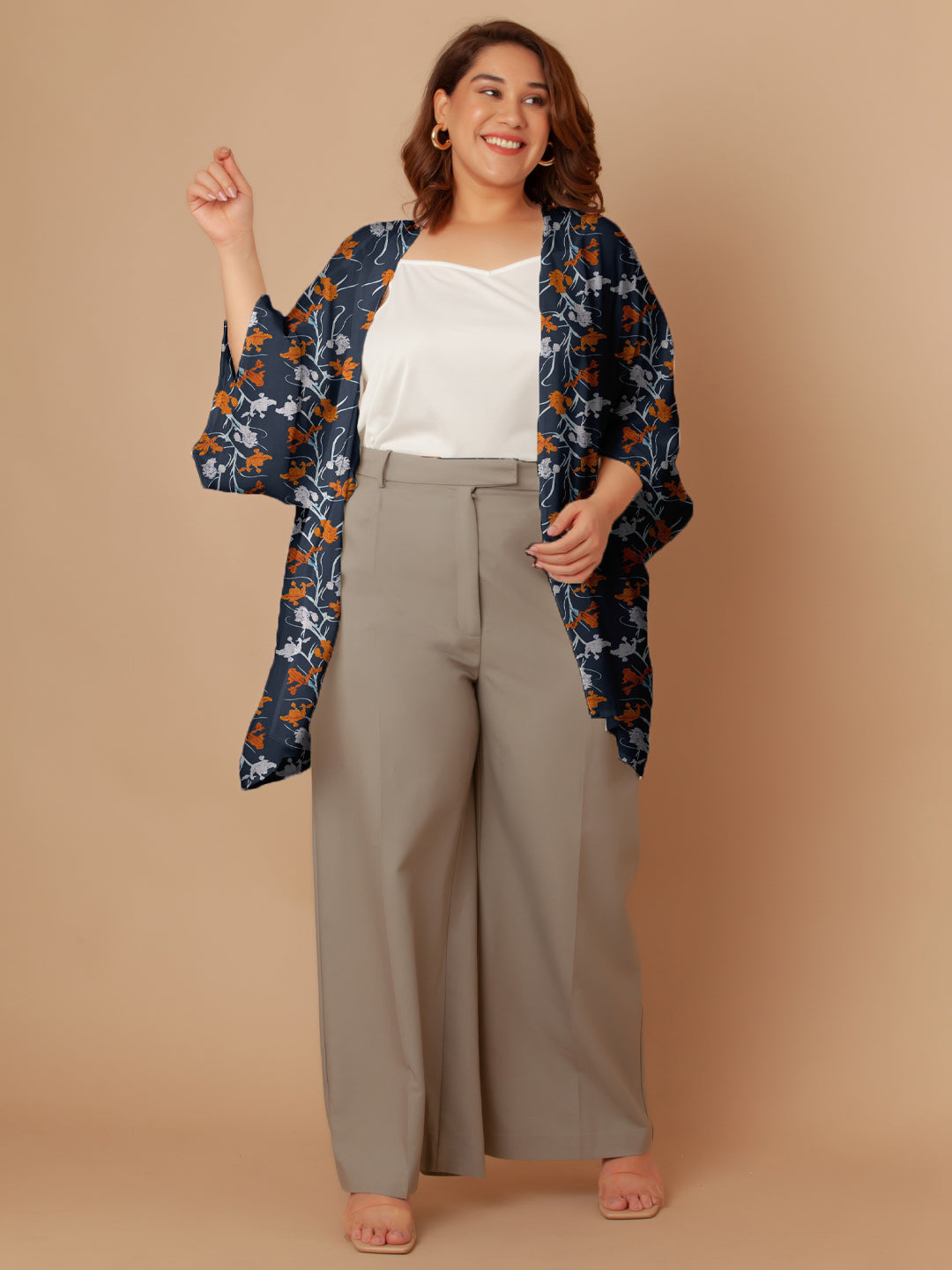 Navy Floral Print Peplum Shrug