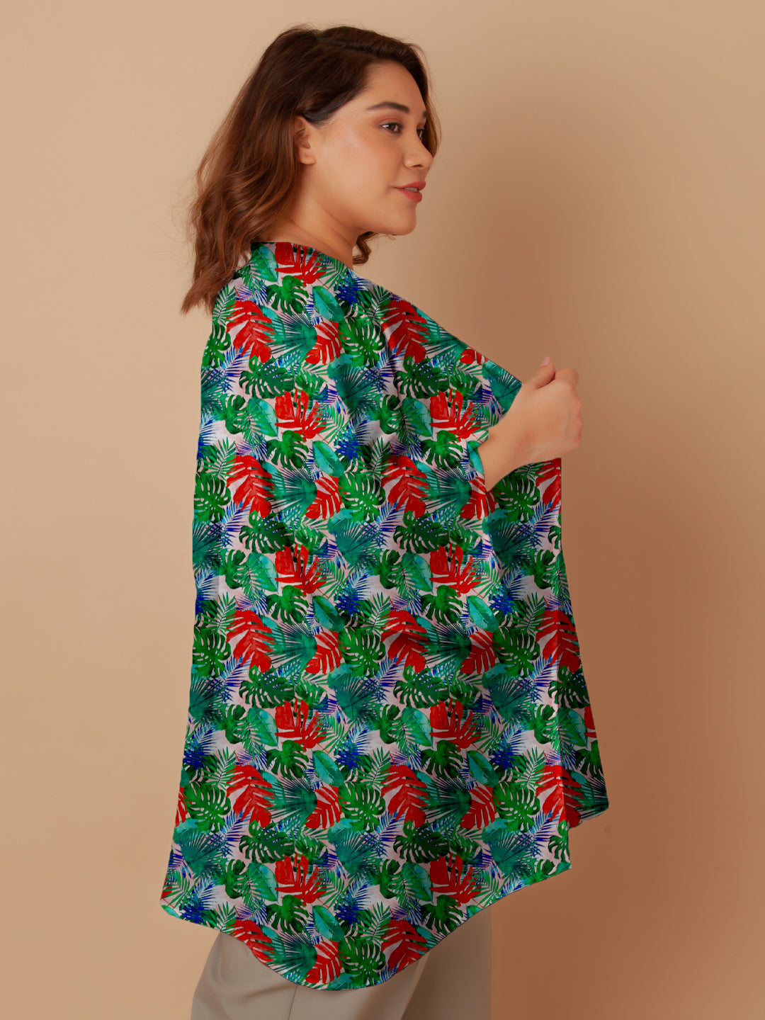 Green Floral Print Peplum Shrug