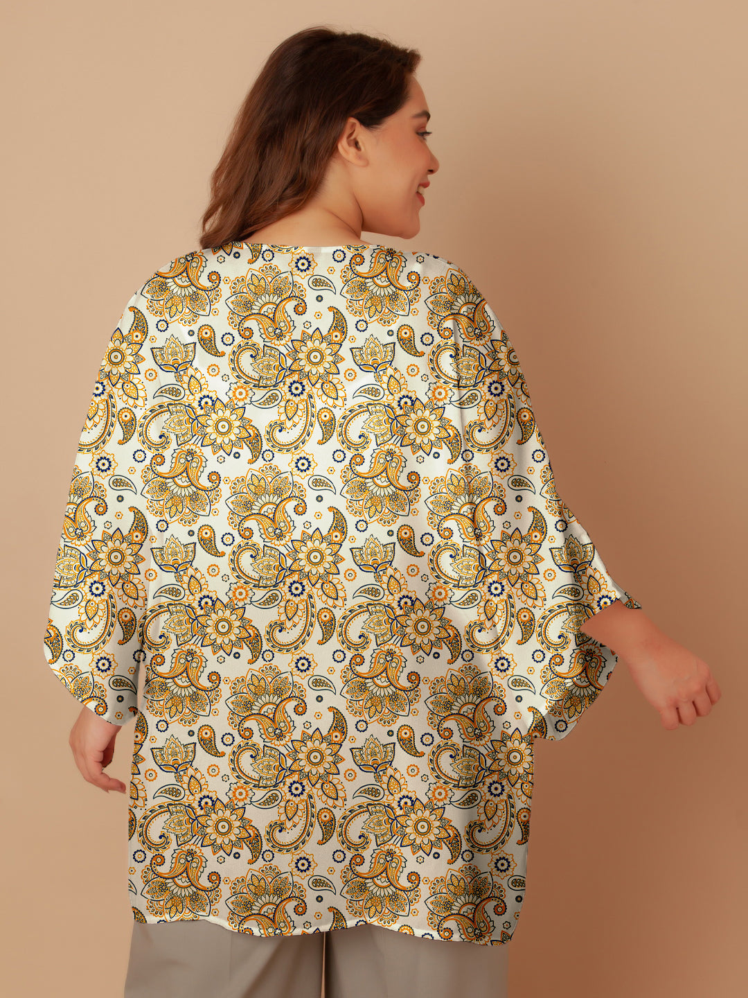 Off White Floral Print Peplum Shrug