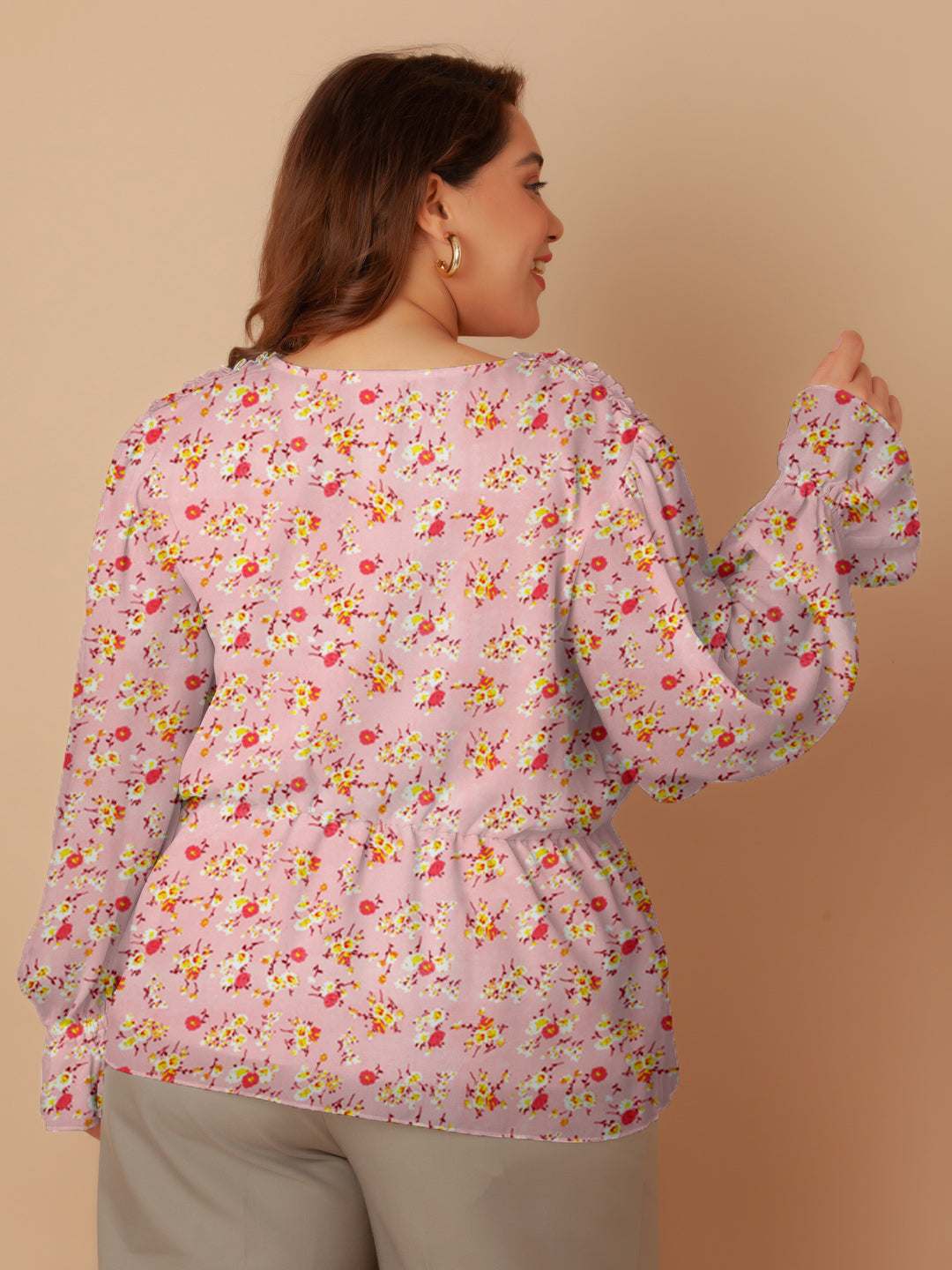 Pink Floral Print Peplum Top