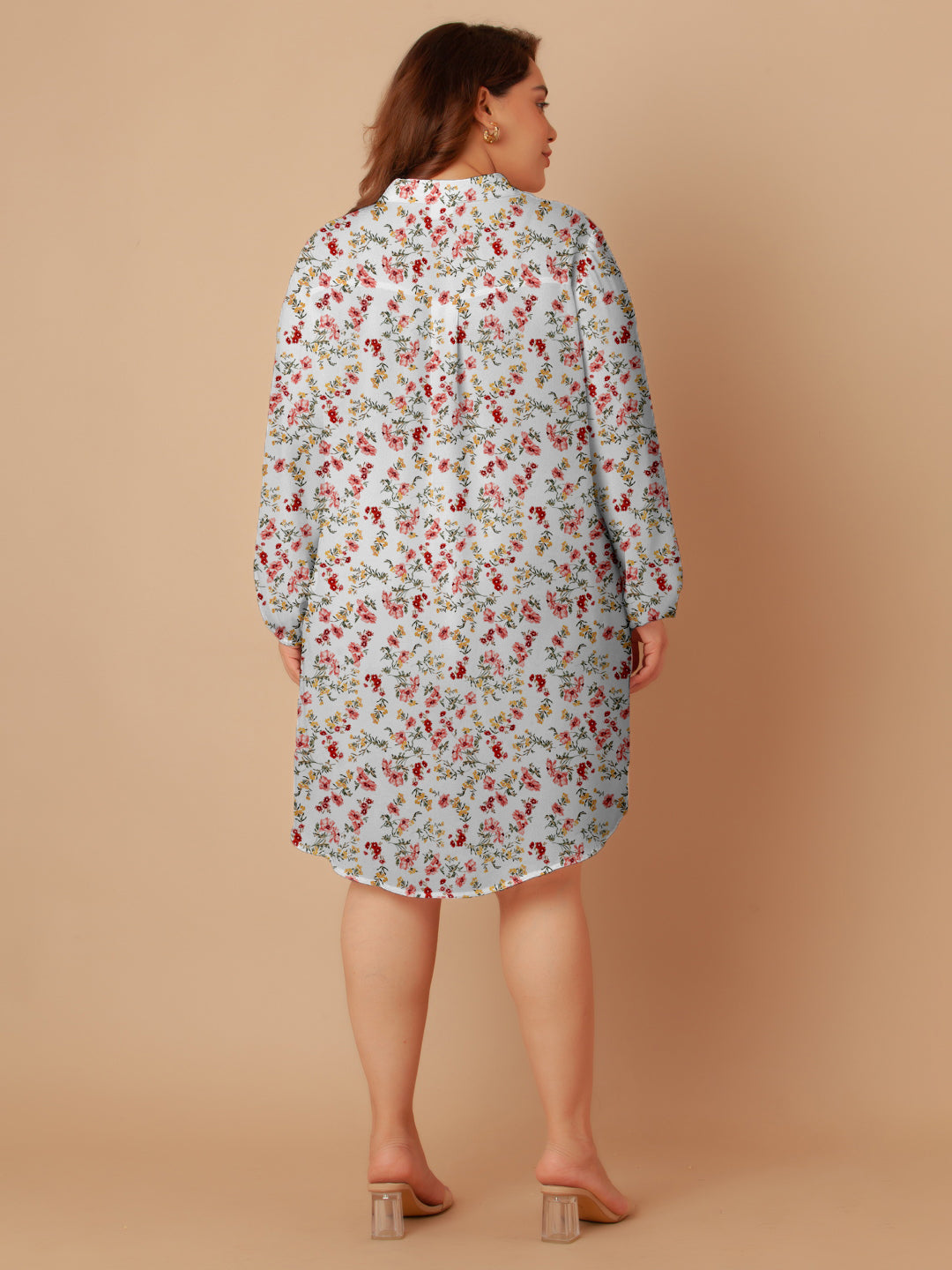 White Floral Print Buttoned Long Shirt