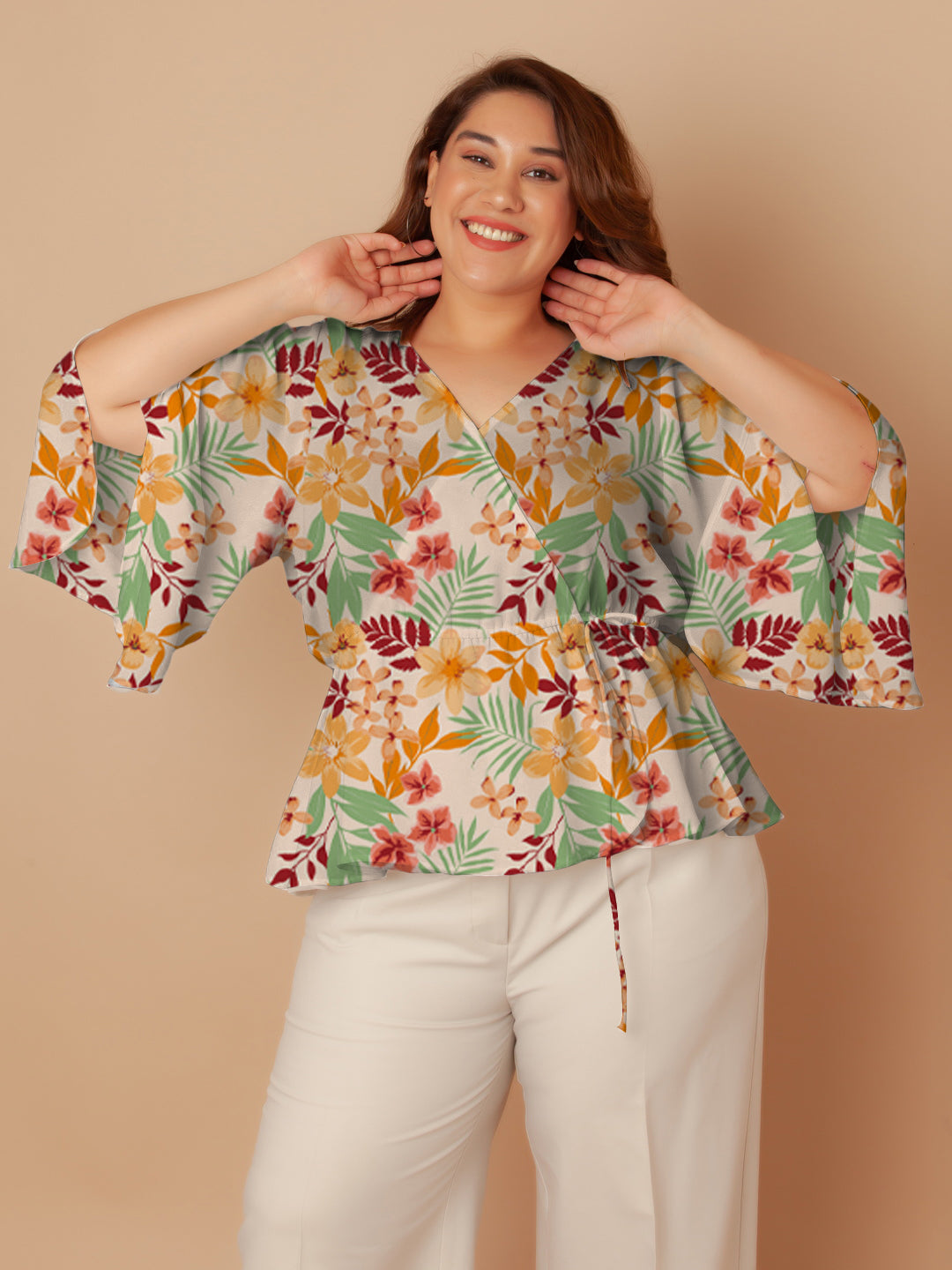 Multi-Colored Floral Print Peplum Top