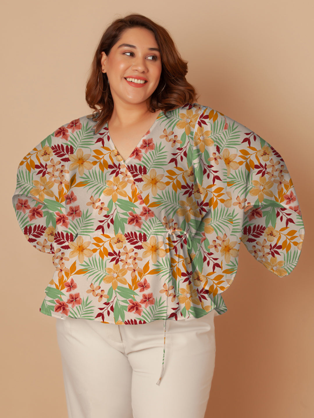 Multi-Colored Floral Print Peplum Top