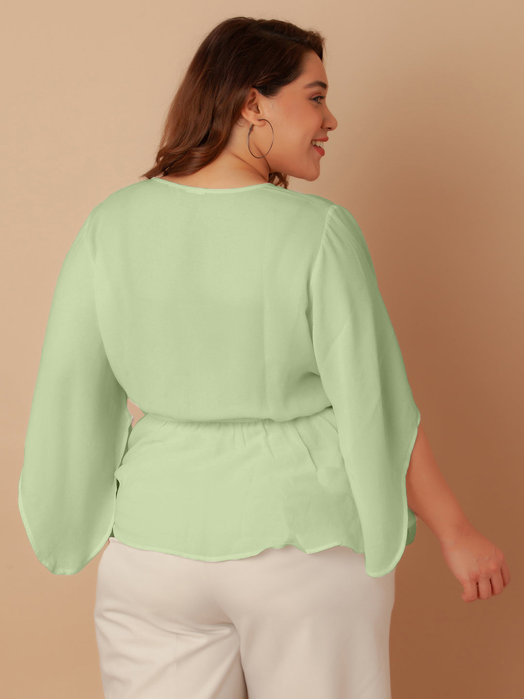 Green Solid Peplum Top