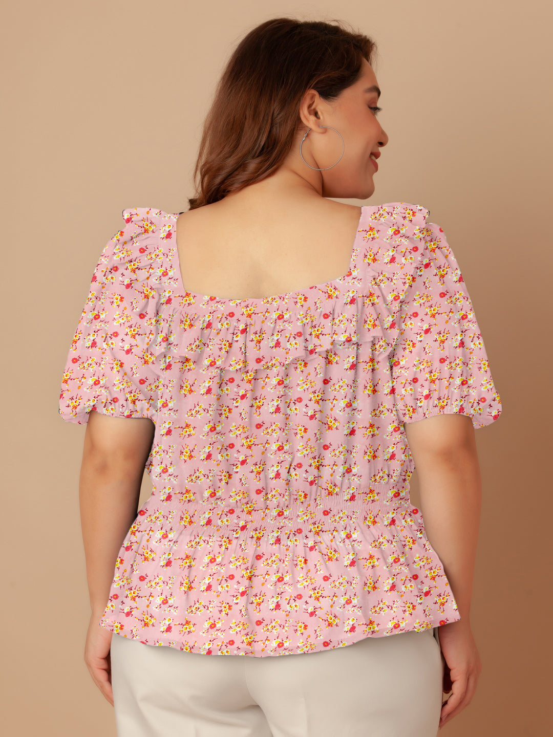 Pink Floral Print Peplum Top