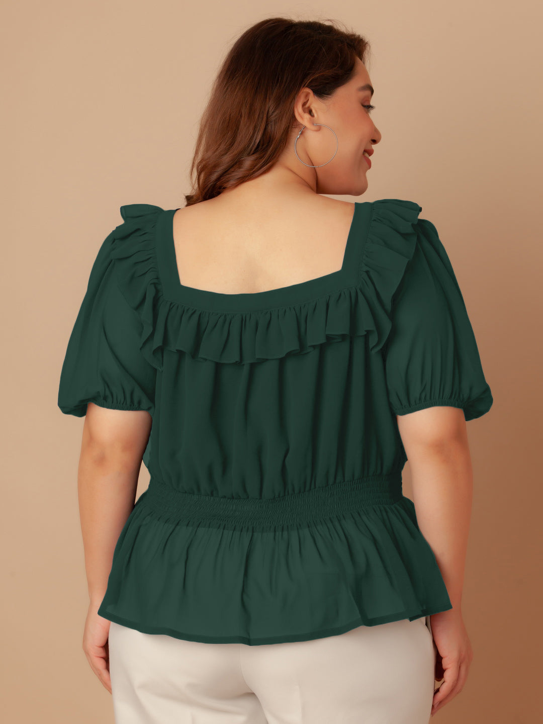 Bottle Green Solid Peplum Top