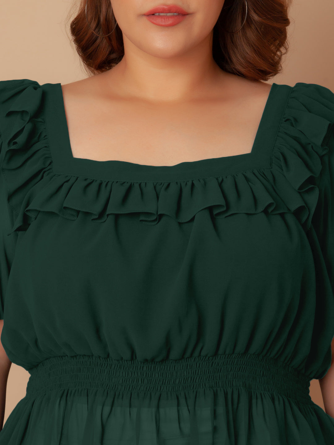 Bottle Green Solid Peplum Top