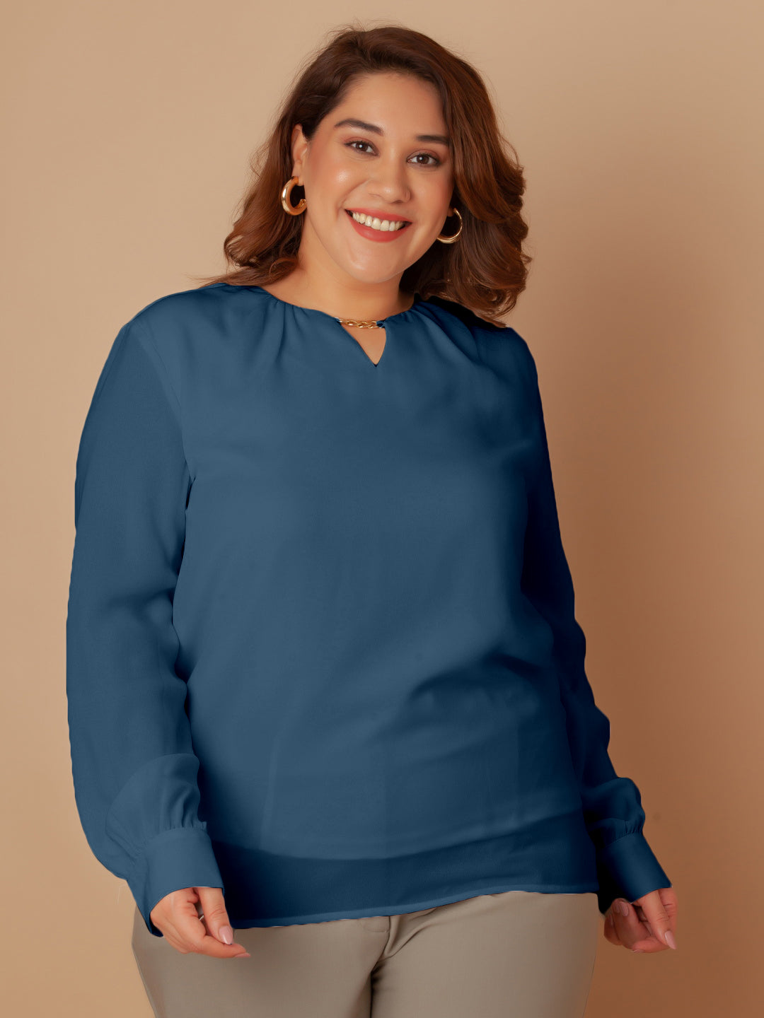 Blue Solid Regular Top