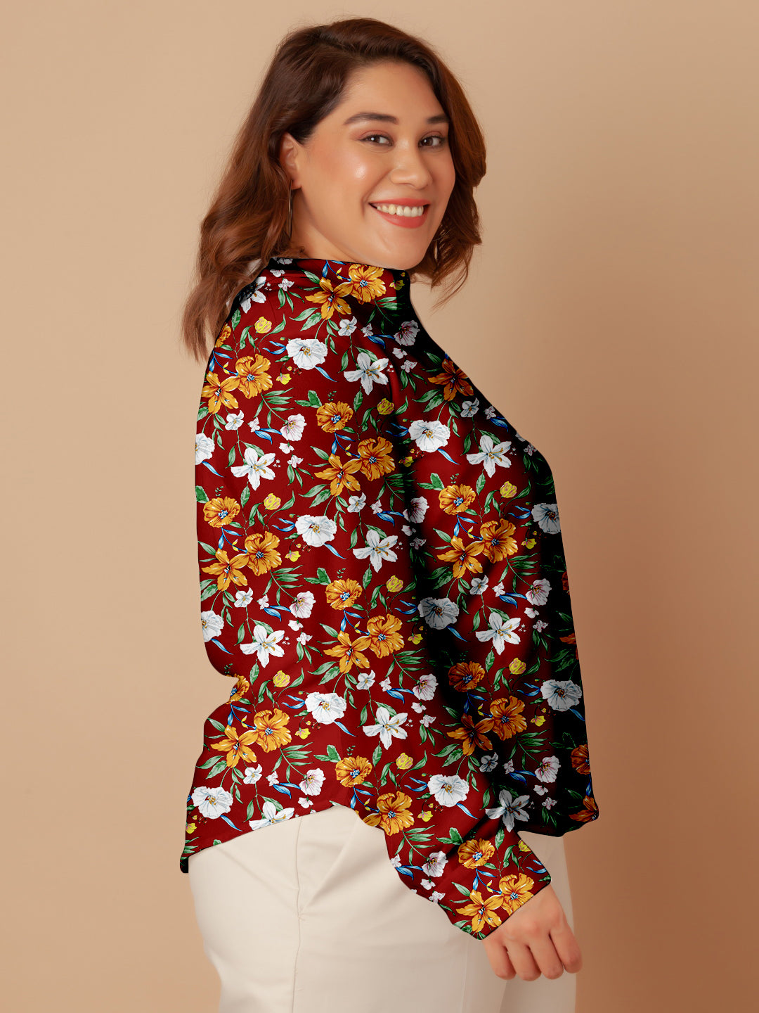 Red Floral Print Buttoned Shirt