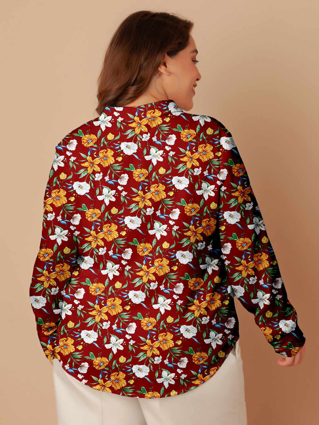 Red Floral Print Buttoned Shirt