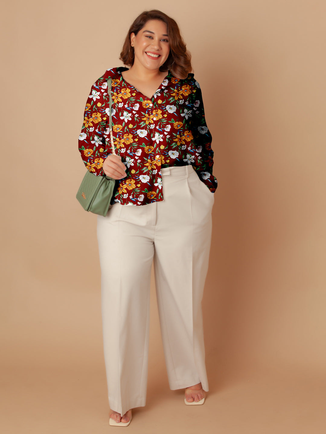 Red Floral Print Buttoned Shirt