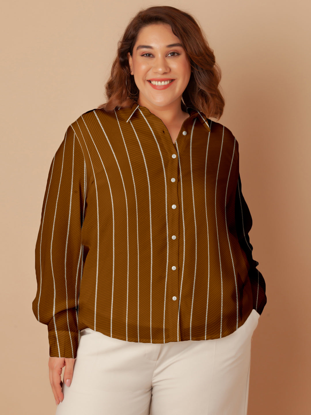 Brown Stripes Buttoned Shirt