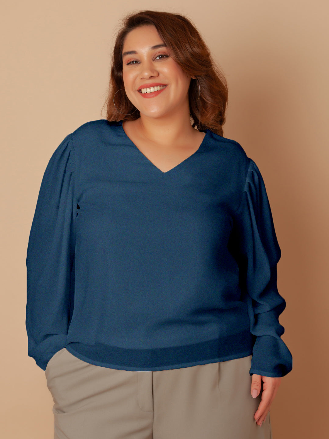 Blue Solid Regular Top