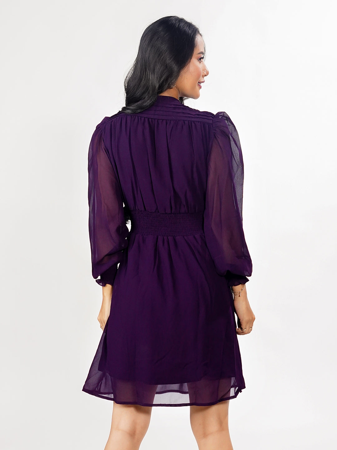 Purple Solid Short Dress