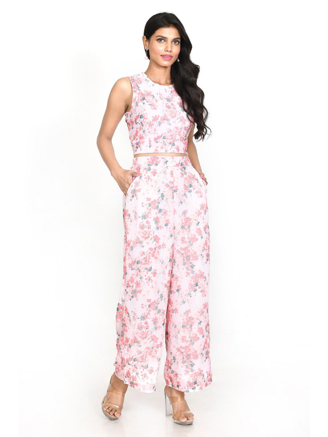 Pink Printed Wide Leg Trouser