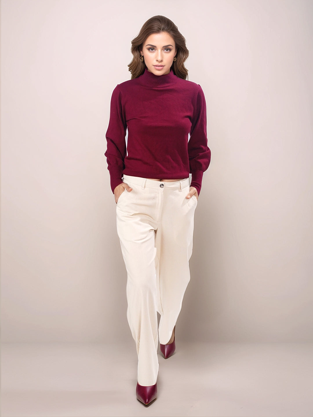 Maroon Solid Slip-On Sweater