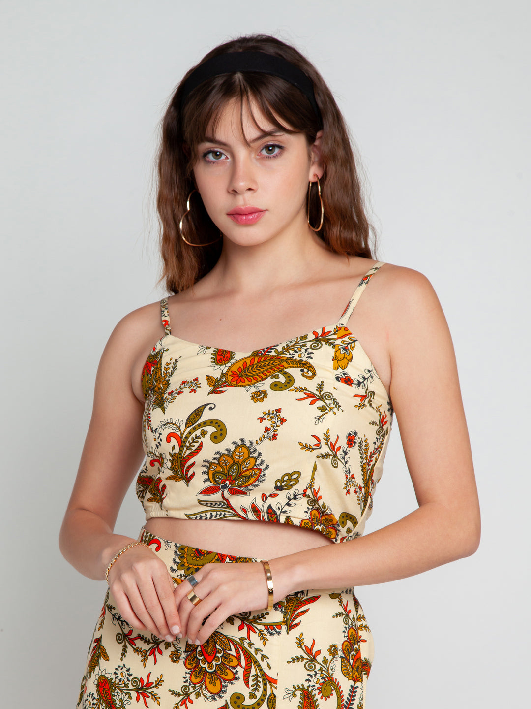 Cream Printed Strappy Top