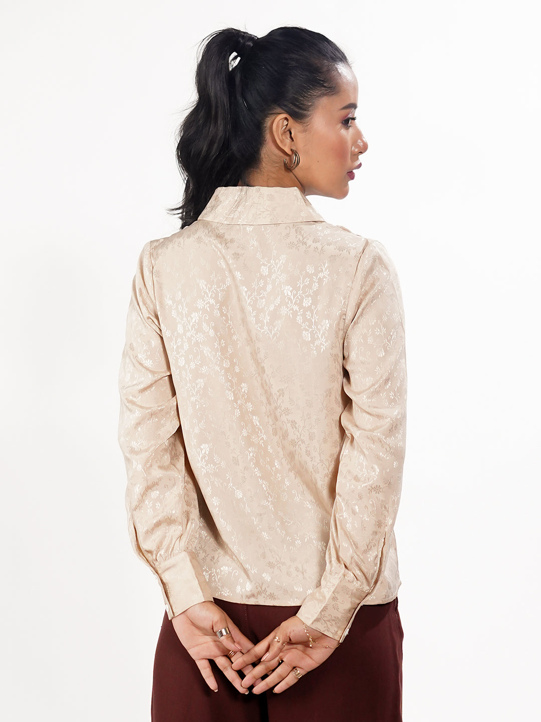 Beige Self Design Shirt