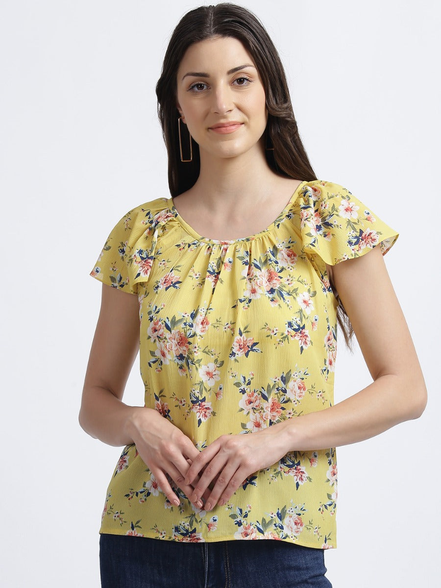 Yellow Floral Print Top