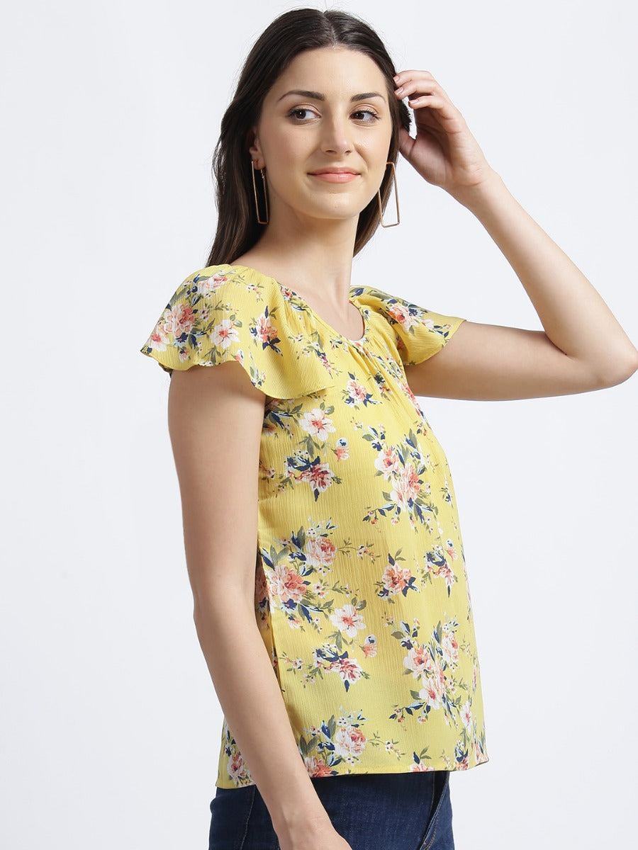 Yellow Floral Print Top