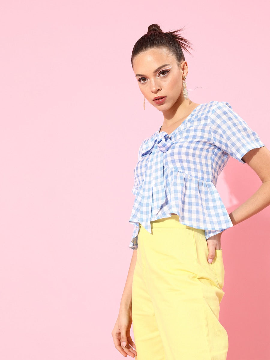 Blue & White Checked Crop Top