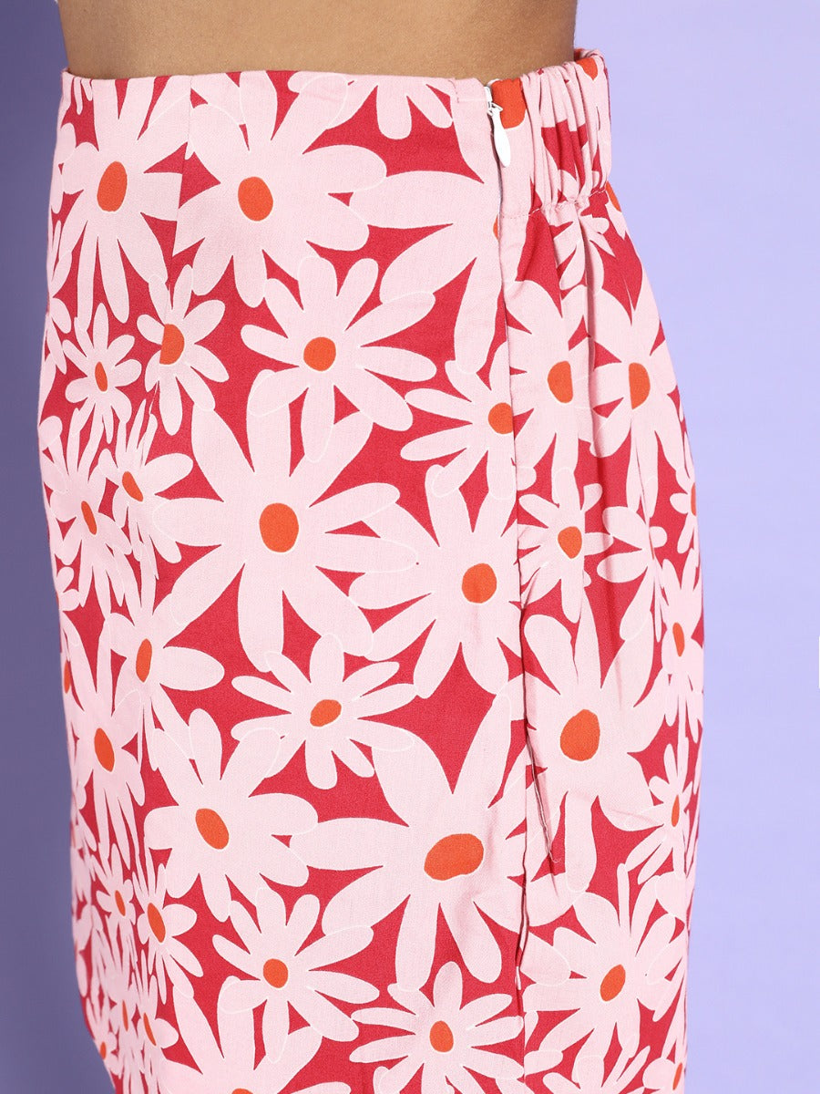Pink Printed Skirt For Women