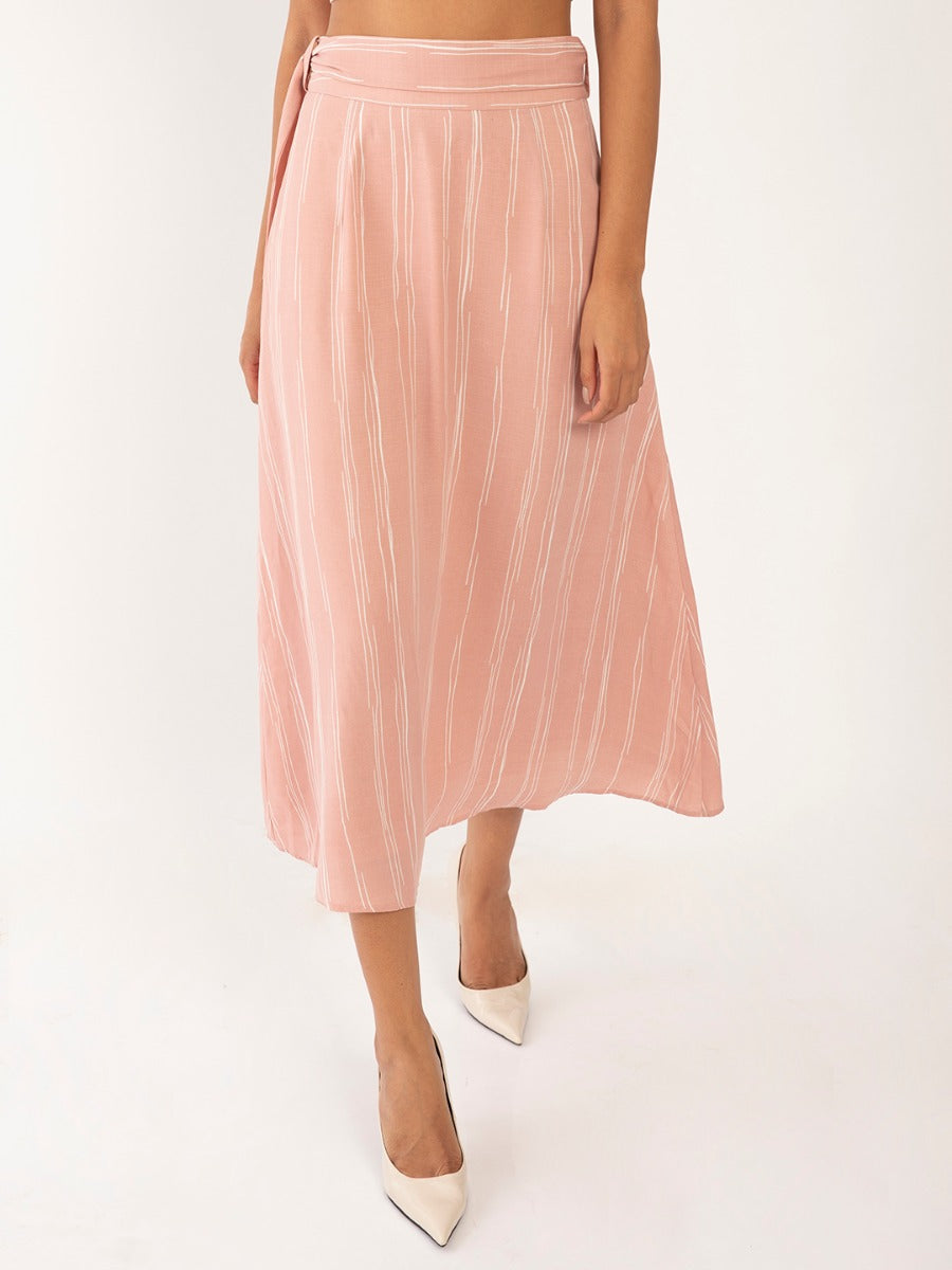 Pink Striped Tie-Up Skirt