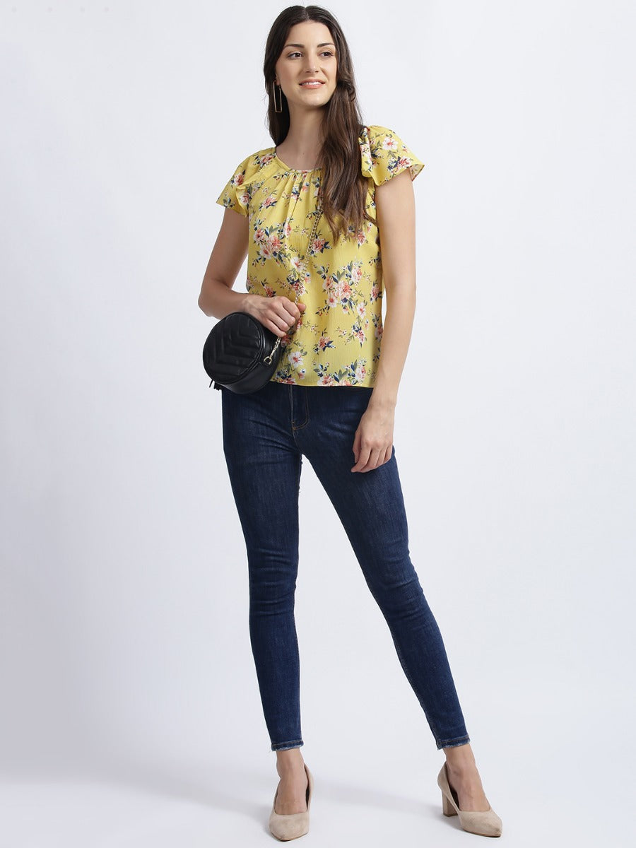 Yellow Floral Print Top