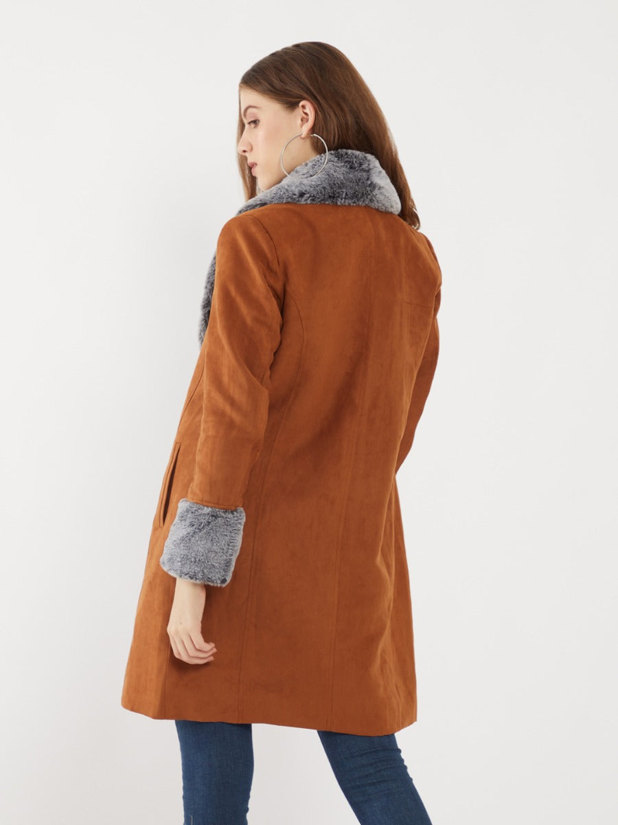 Tan Solid Coat For Women