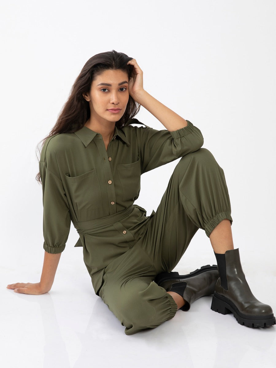 Green Solid Jumpsuit