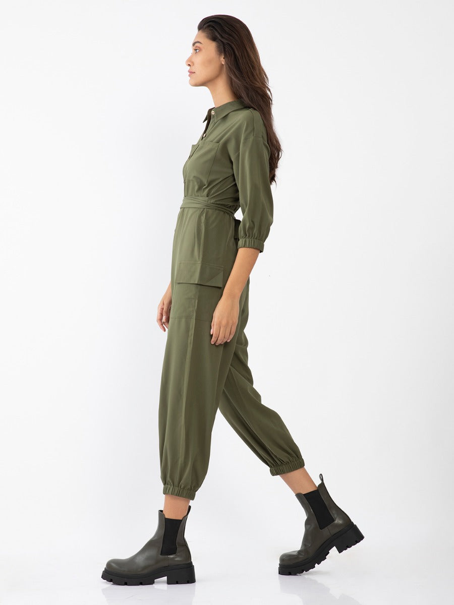 Green Solid Jumpsuit