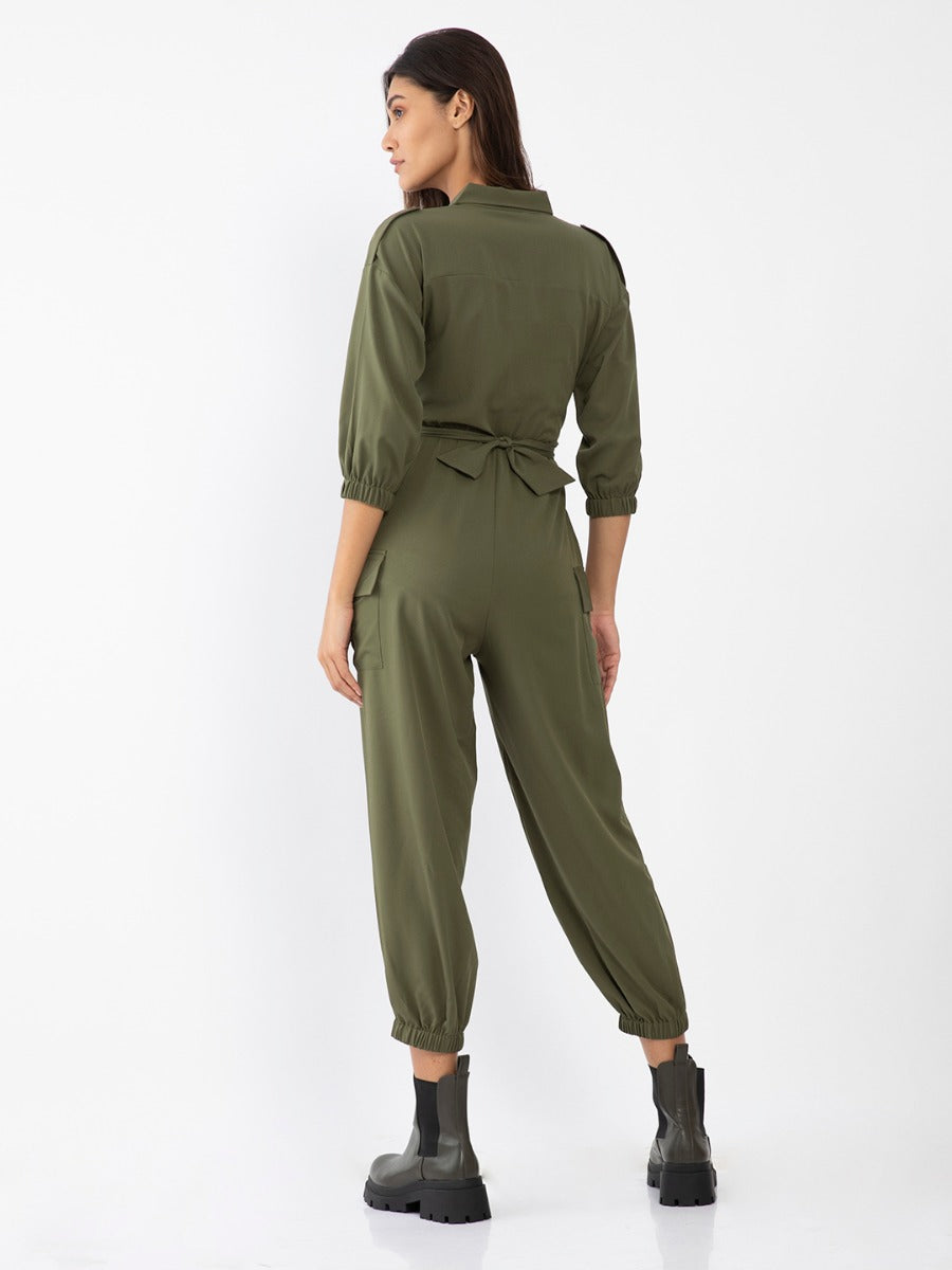 Green Solid Jumpsuit