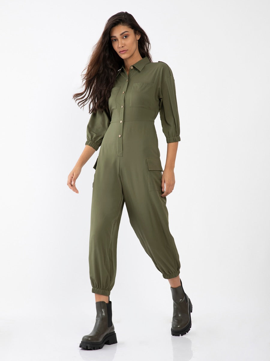 Green Solid Jumpsuit