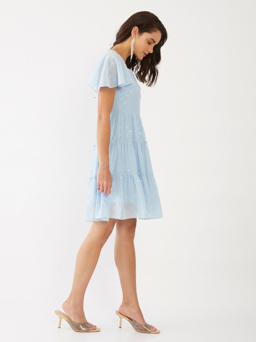 Blue Polka Tiered Short Dress