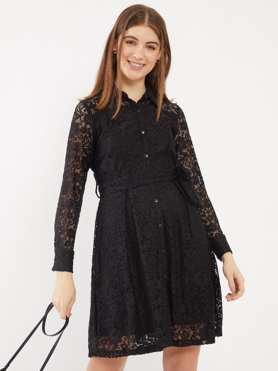 Black Lace Shirt Dress