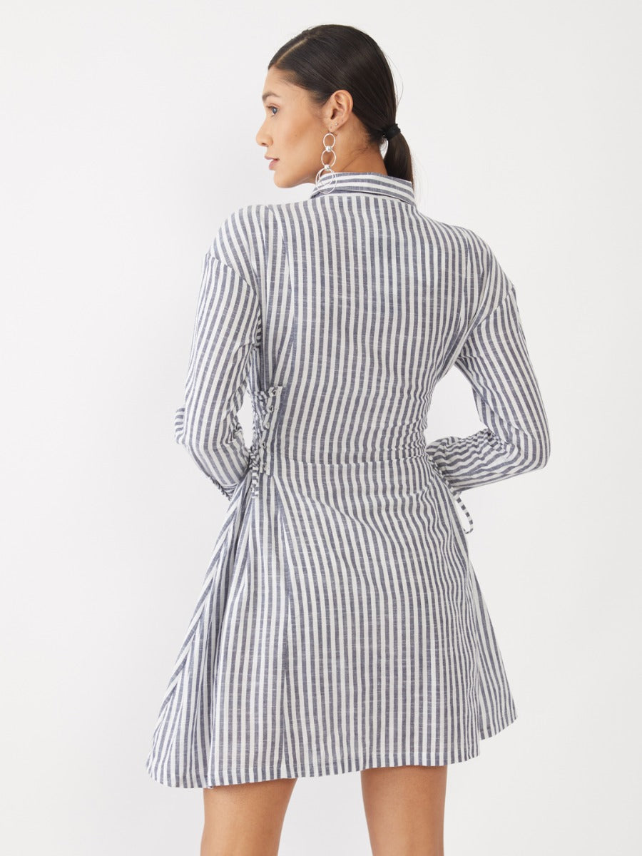 White Striped Tie-Up Short Dress