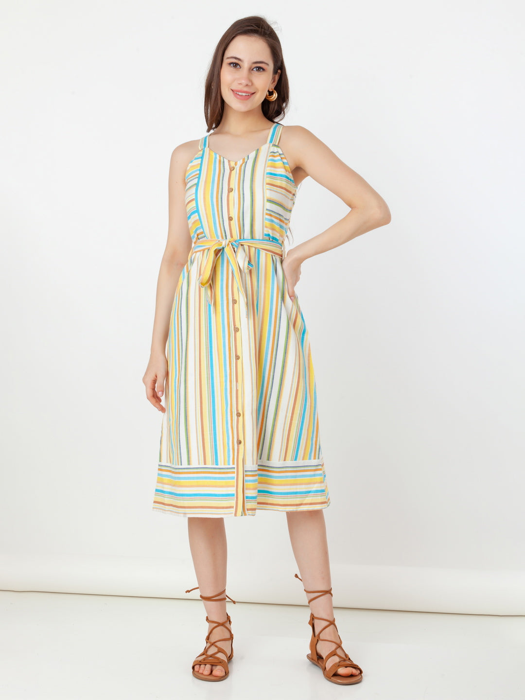 White_Striped_Regular_Midi_Dress_2