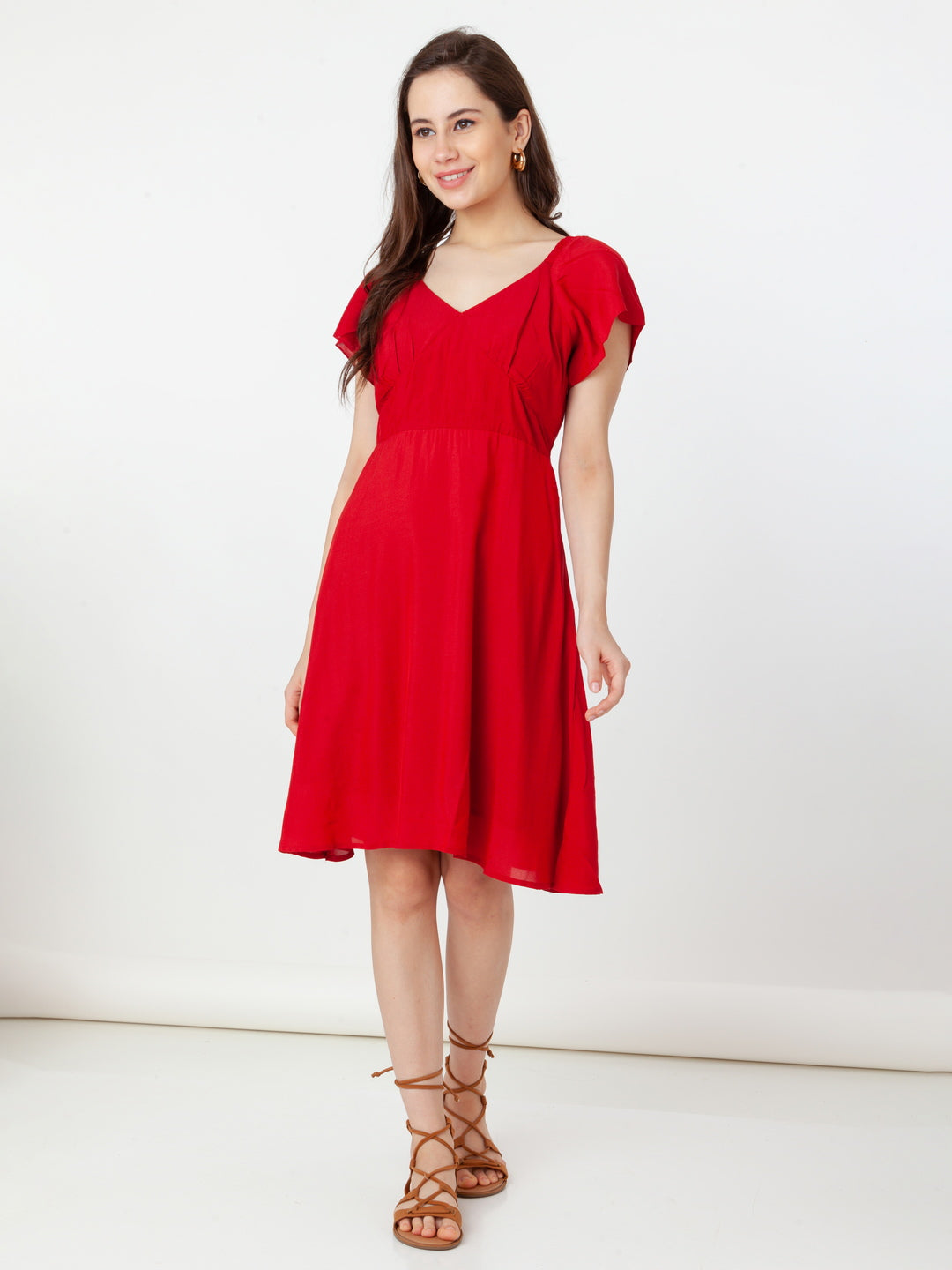 Red_Solid_Regular_Short_Dress_5