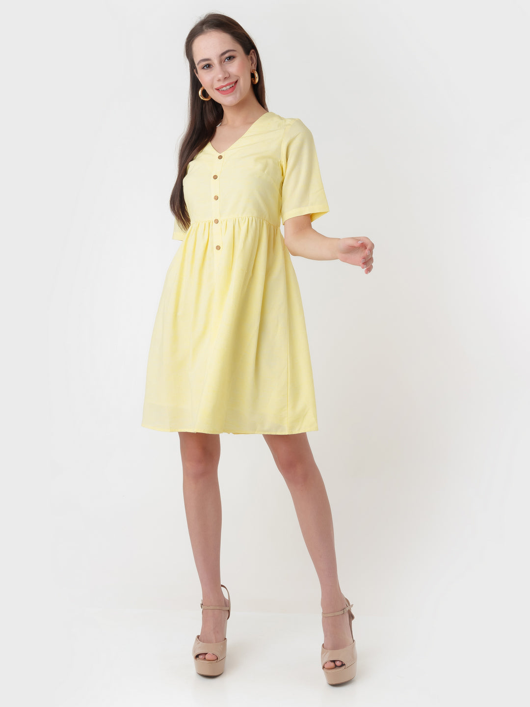 Yellow_Solid_A-Line_Short_Dress_D06006_1