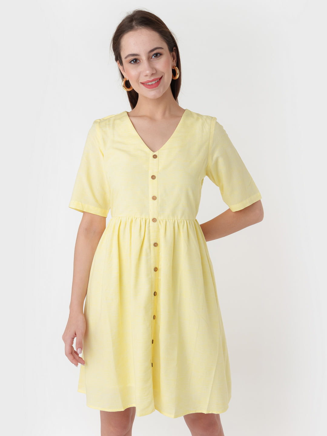 Yellow_Solid_A-Line_Short_Dress_D06006_2