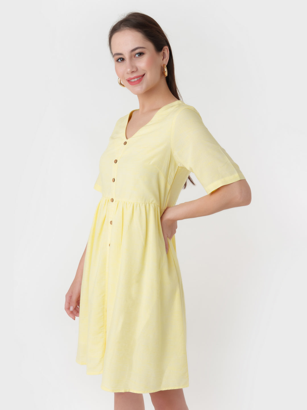 Yellow_Solid_A-Line_Short_Dress_D06006_3