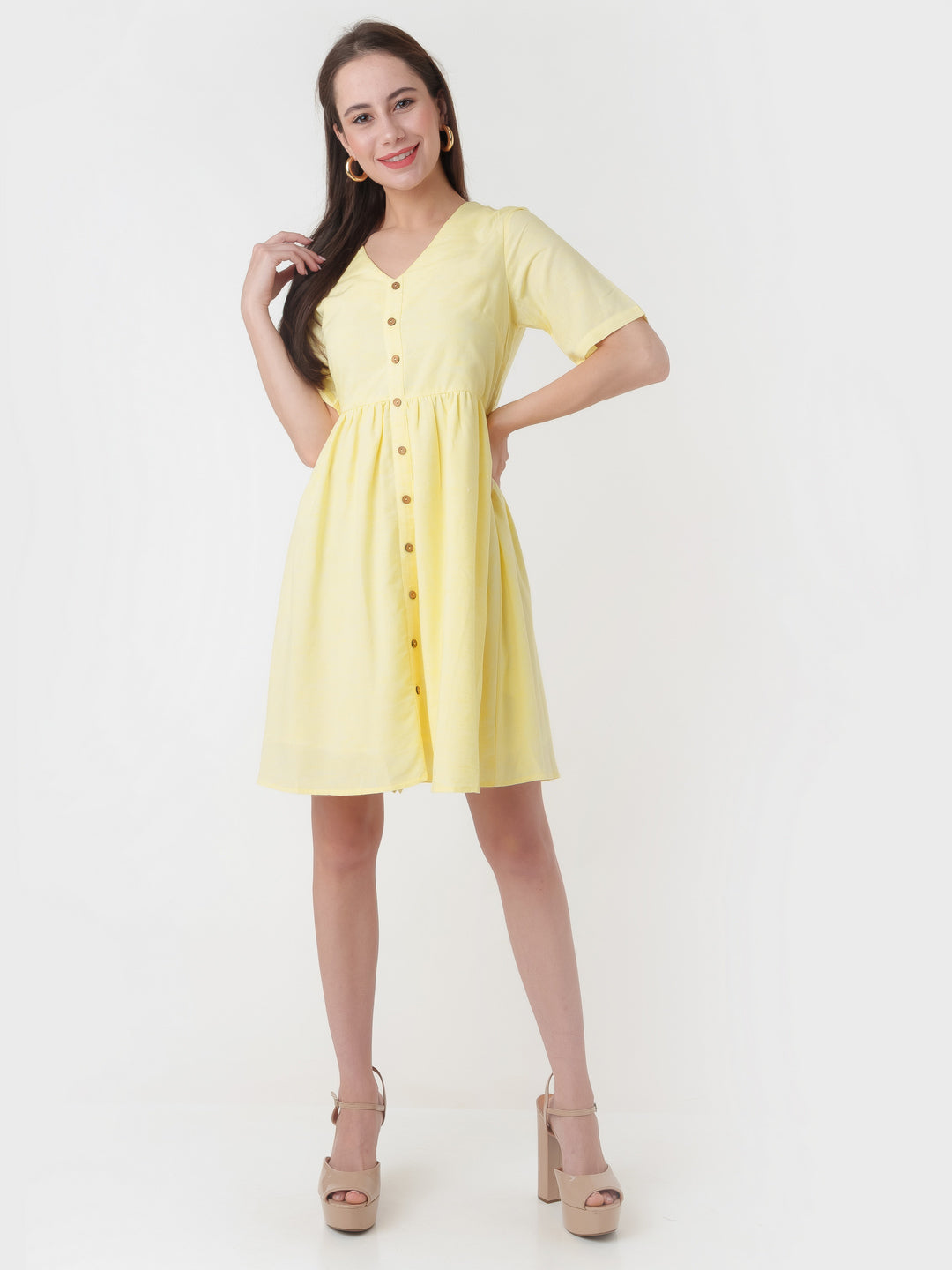 Yellow_Solid_A-Line_Short_Dress_D06006_5