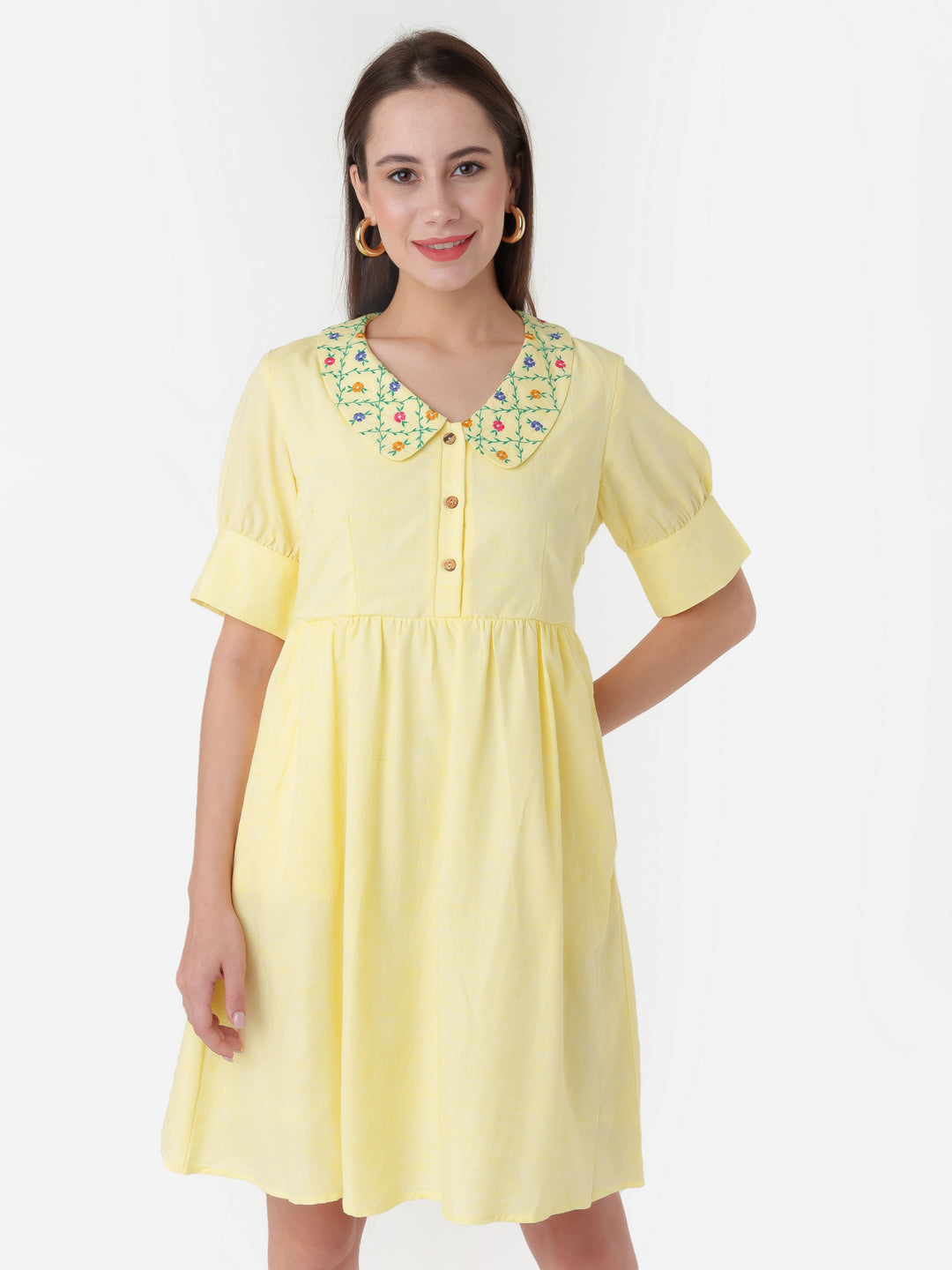 Yellow_Embroidered_Regular_Short_Dress_D06007_2