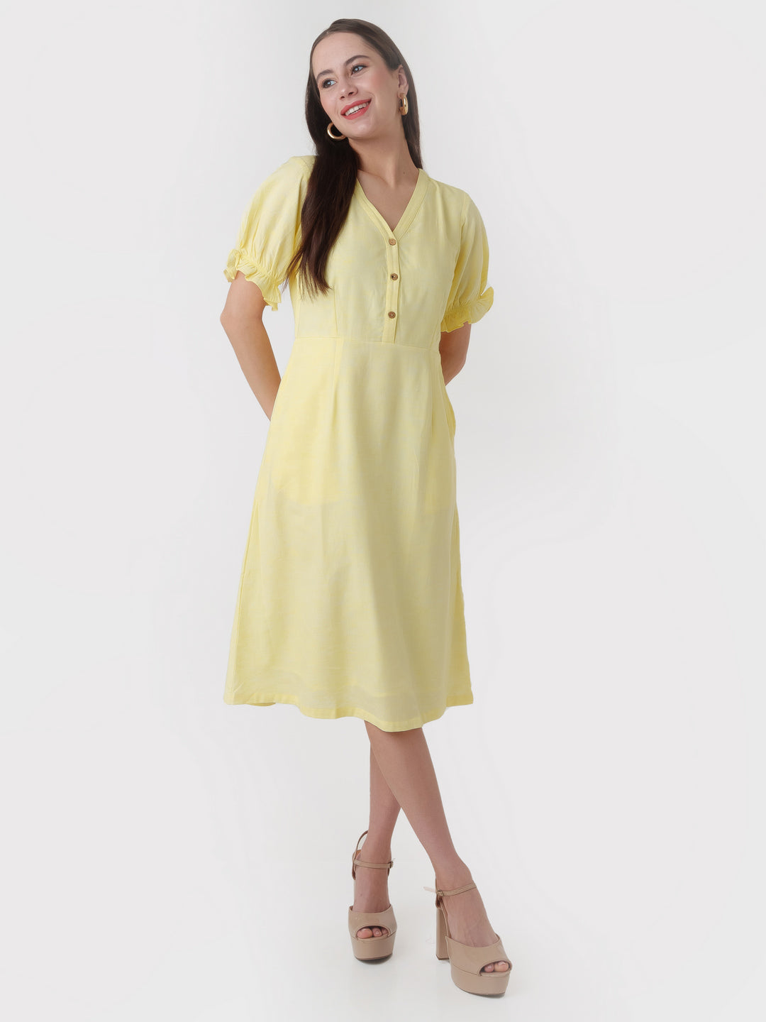 Yellow_Solid_A-Line_Midi_Dress_D06009_1