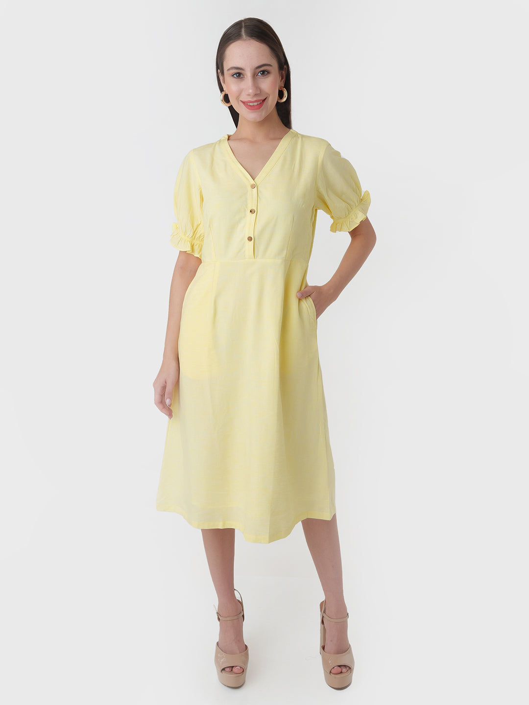 Yellow_Solid_A-Line_Midi_Dress_D06009_2