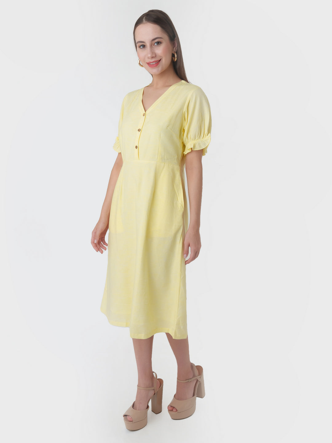 Yellow_Solid_A-Line_Midi_Dress_D06009_3