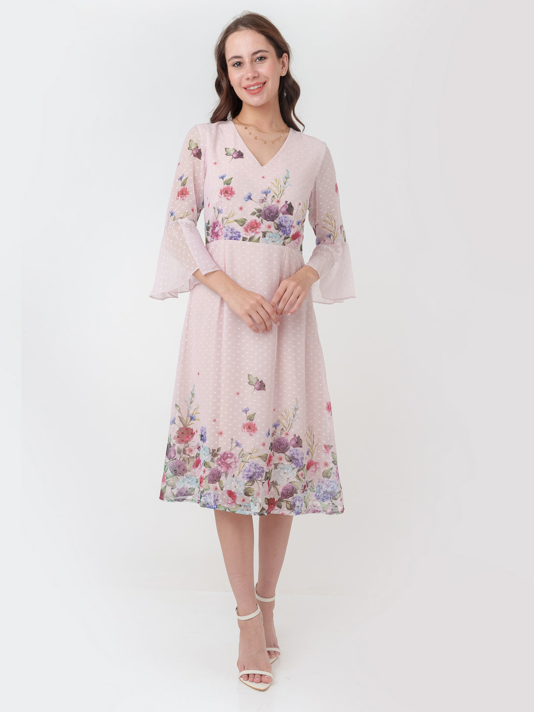 Buy Pink Printed A-Line Midi Dress